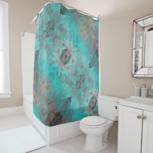 Aqua and Gray Diagonal Geometric Distressed Shower Curtain