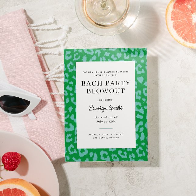 Aqua and Green Animal Print Bachelorette Party Invitation (Creator Uploaded)