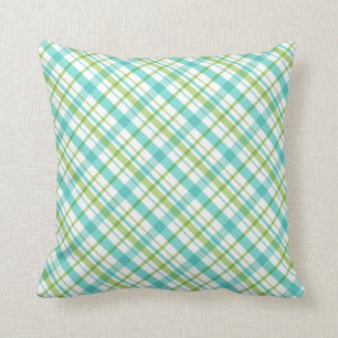 Aqua and Green Plaid Pattern Cushion