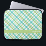 Aqua and Green Plaid Pattern Laptop Sleeve<br><div class="desc">.</div>