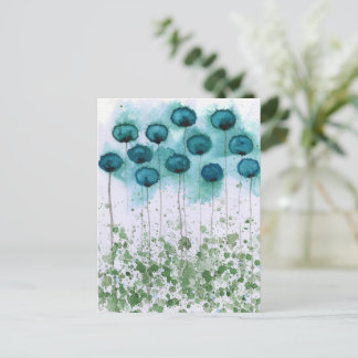 Aqua and Green Watercolor Poppies Postcard