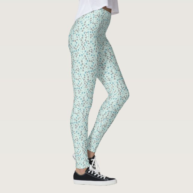 Aqua and Grey Animal Tracks Pattern Leggings (Right)