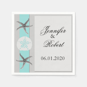 Aqua and Grey Band Wedding Napkin