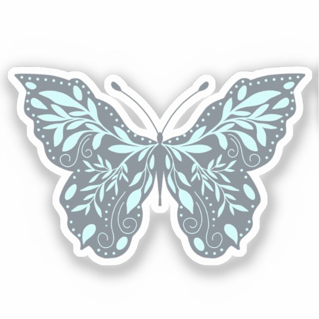  Aqua and Grey Botanical Butterfly (Front)