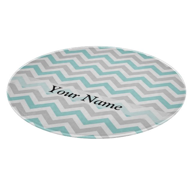 Aqua and grey chevron pattern cutting board (Corner)