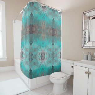 Aqua and Grey Geometric Paint Shower Curtain