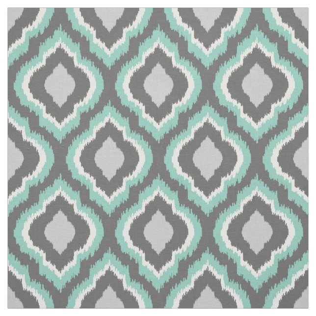 Aqua and Grey Ikat Moroccan Fabric (Swatch)