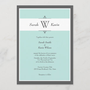 Aqua and Grey Monogram Wedding Invitations