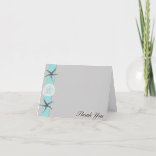 Aqua and Grey Starfish Wedding Thank You Card
