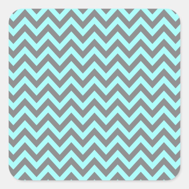 Aqua and Grey Zigzag 2 Square Sticker (Front)