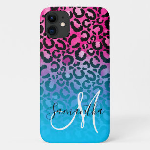 Aqua and Hot Pink Leopard Ombre Monogram Case-Mate iPhone Case