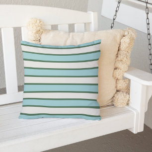 Aqua and Hunter Green Summer Stripe Outdoor Cushion