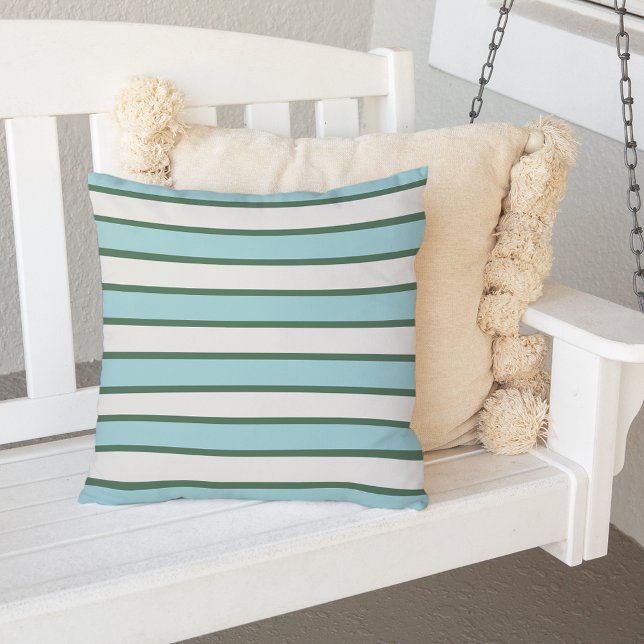 Aqua and Hunter Green Summer Stripe Outdoor Cushion (Creator Uploaded)