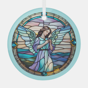 Aqua And Lilac Angel Stained  Glass Tree Decoration
