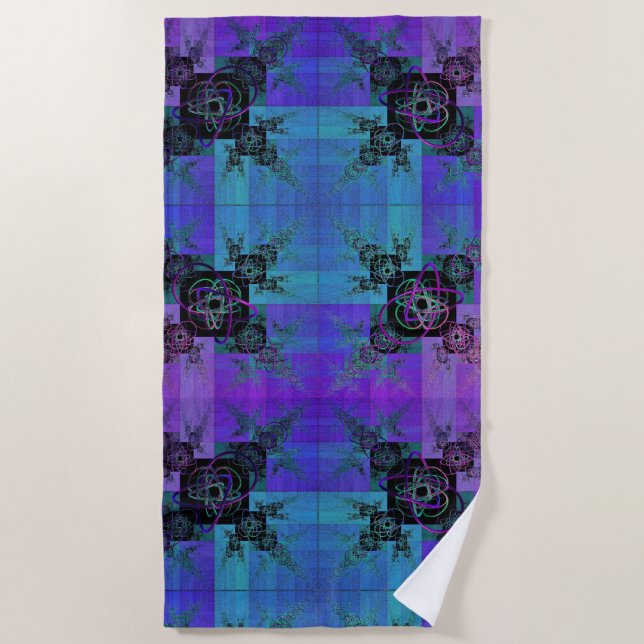 Aqua and Lilac Fractal Joy Beach Towel (Front)