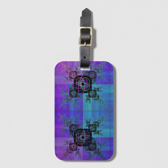 Aqua and Lilac Fractal Joy Luggage Tag (Front Vertical)