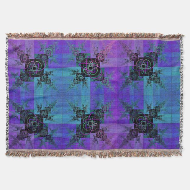 Aqua and Lilac Fractal Joy Throw Blanket (Front)