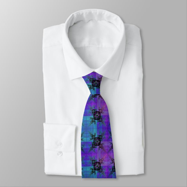Aqua and Lilac Fractal Joy Tie (Tied)