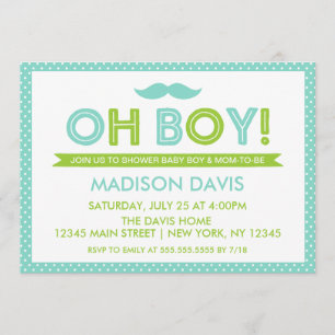 Aqua and Lime Green Polka Dot Oh Boy Baby Shower Invitation