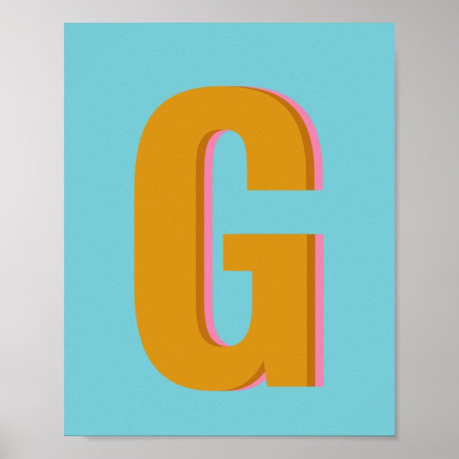 Aqua and Mustard Retro Typography Monogram Initial Poster (Front)