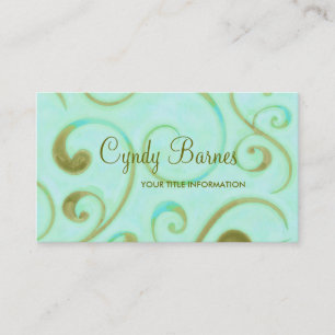 Aqua and Olive Green Swirls Business Card