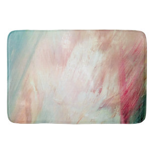 Aqua and Pink Brush Stroke Abstract Bath Mat