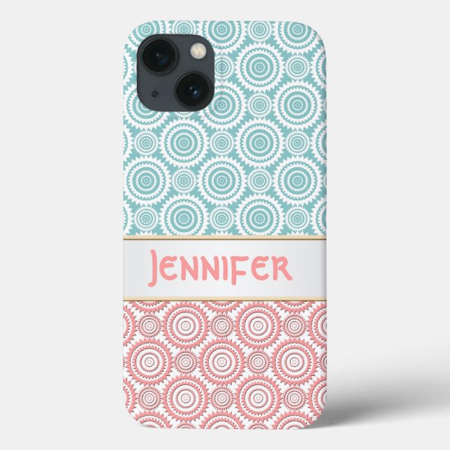 Aqua and Pink Girly Geometric Design Personalised Case-Mate iPhone Case (Back)