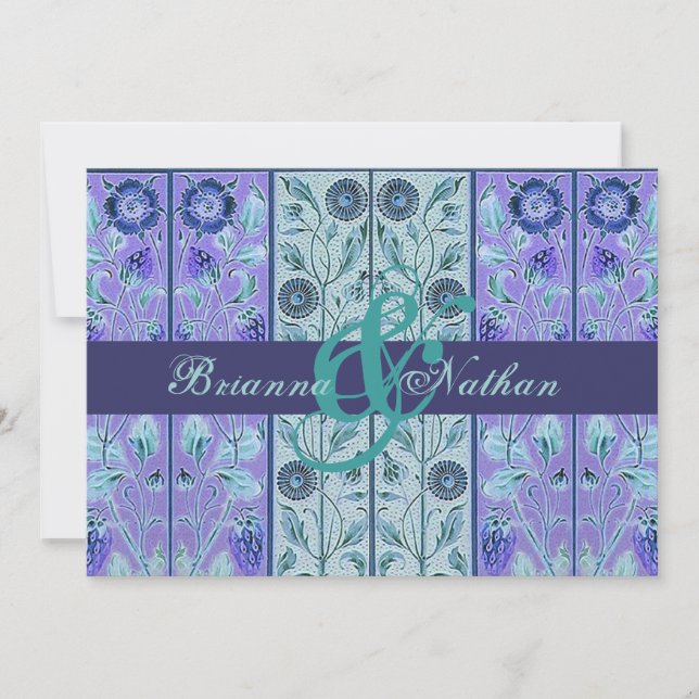 Aqua and Purple Damask Wedding Template (Front)