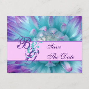 Aqua and Purple Flower Petals Save the  Date Announcement Postcard