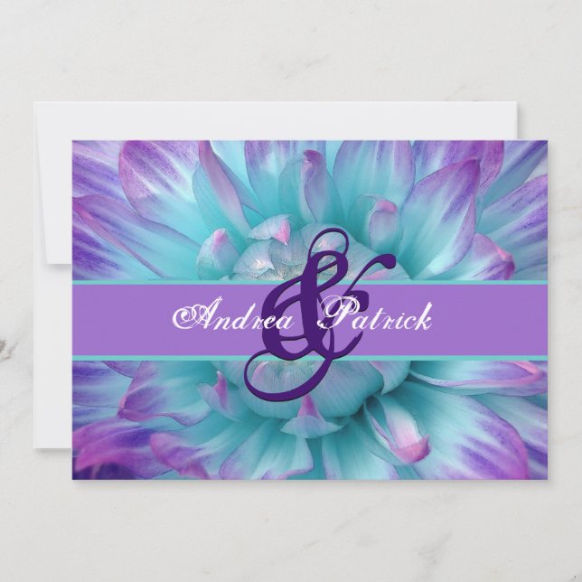Aqua and Purple Flower Petals Wedding D581 Invitation (Front)