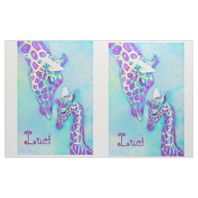 Aqua and purple giraffe quilt top fabric (Yard)