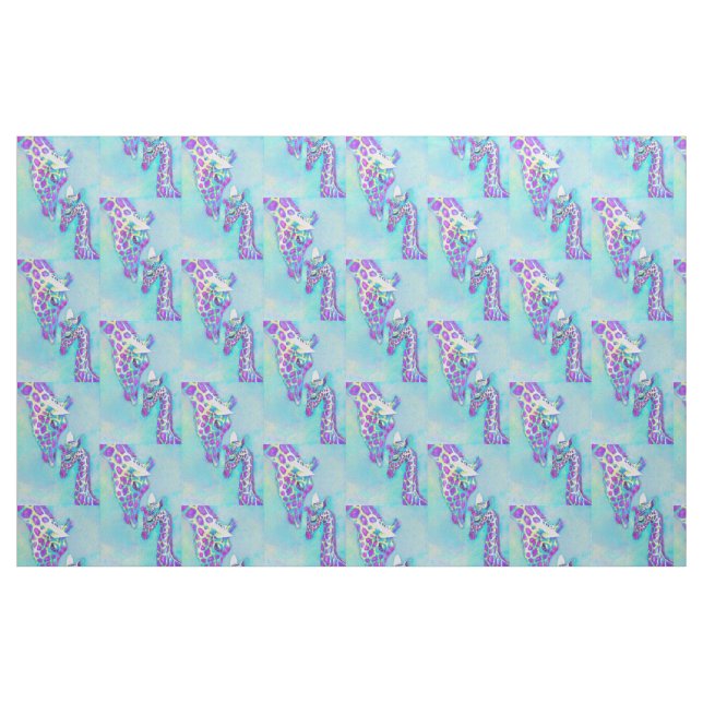 aqua and purple giraffes fabric (Fat Quarter)