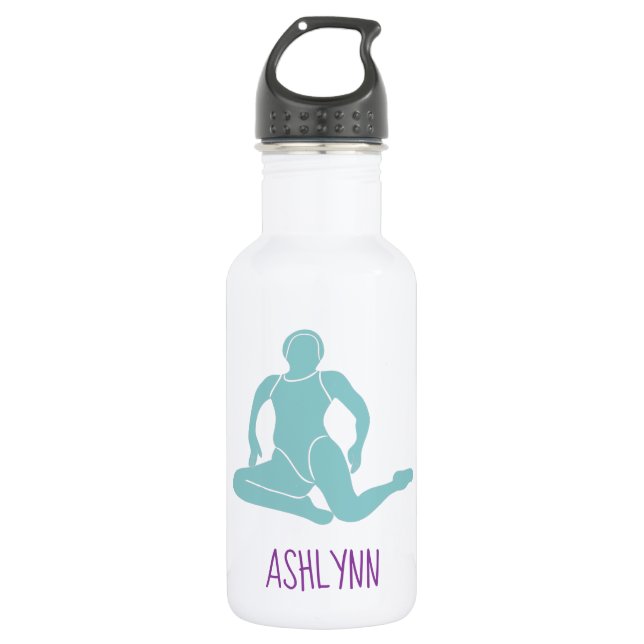 Aqua and Purple Synchronised Swimming Personalised 532 Ml Water Bottle (Front)