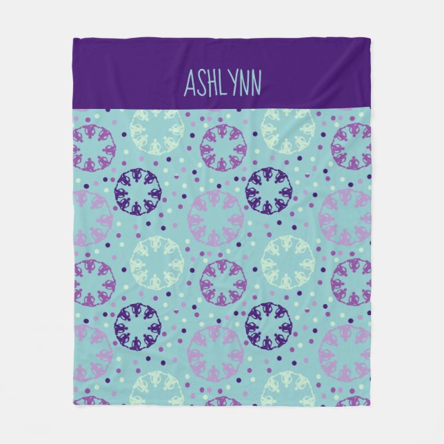 Aqua and Purple Synchronised Swimming Personalised Fleece Blanket (Front)