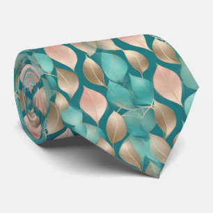 Aqua and Rose Gold Leaves Tie