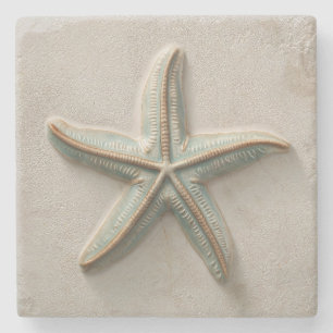 Aqua and Sand Starfish Coastal Stone Coaster