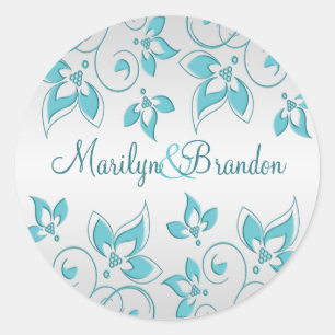 Aqua and Silver Floral 1.5" Sticker
