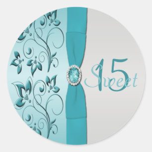 Aqua and Silver Floral Quinceanera Sticker