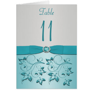 Aqua and Silver Floral Table Number Card