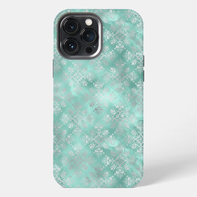 Aqua and Silver Pattern iPhone Case (Back)