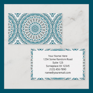 Aqua and Tan Mandala Pattern Design Business Card