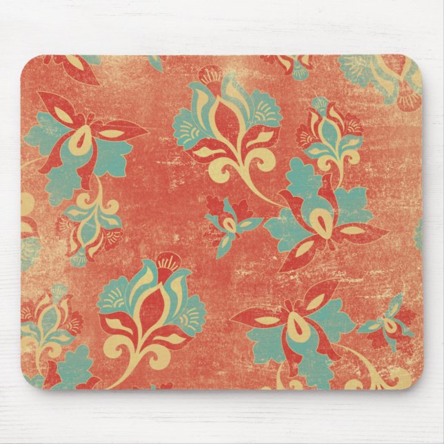 Aqua and Tangerine Floral Mousepad (Front)
