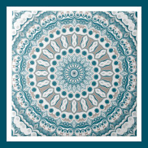 Aqua and Taupe Mandala Pattern Design