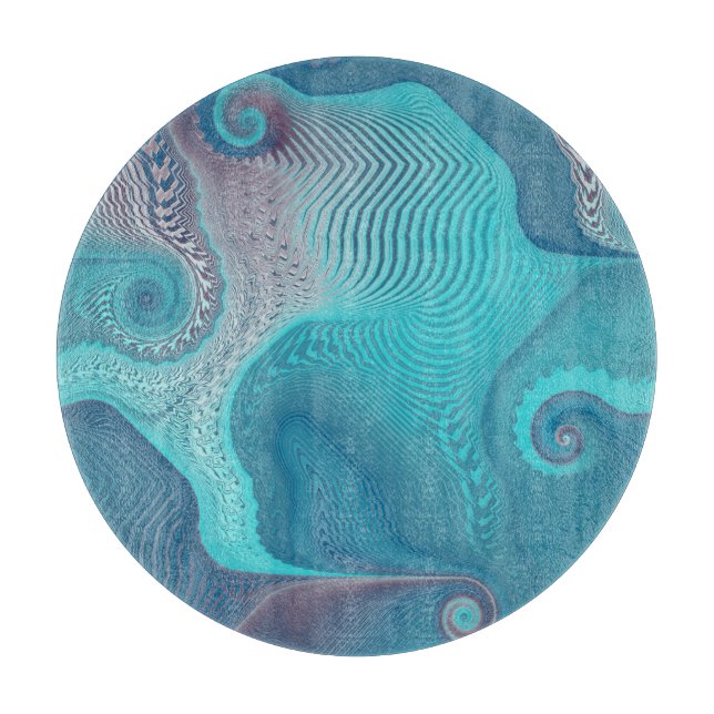 Aqua and Taupe Oceanic Swirls Abstract Cutting Board (Front)