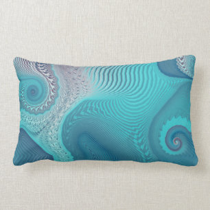 Aqua and Taupe Oceanic Swirls Abstract Lumbar Cushion