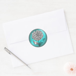 Aqua and Teal Flower Classic Round Sticker
