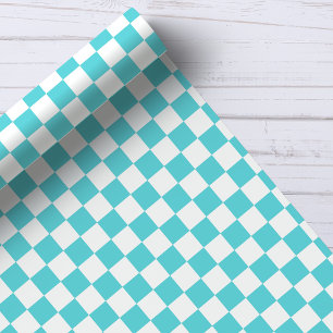 Aqua and White Chequerboard Pattern Wrapping Paper