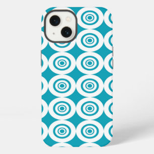 Aqua and White Concentric Circles Pattern iPhone 13 Case