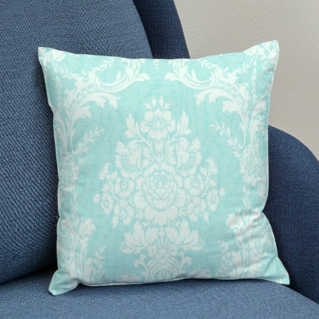 Aqua and white floral damask cushion (Creator Uploaded)