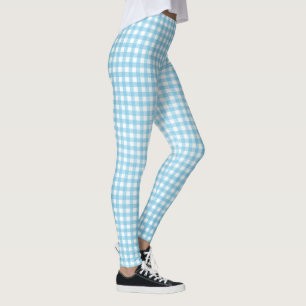 aqua and white gingham pattern leggings